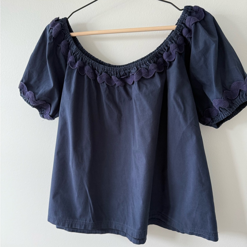 Smith & Quinn Women's Navy Cotton Puff Peasant Top